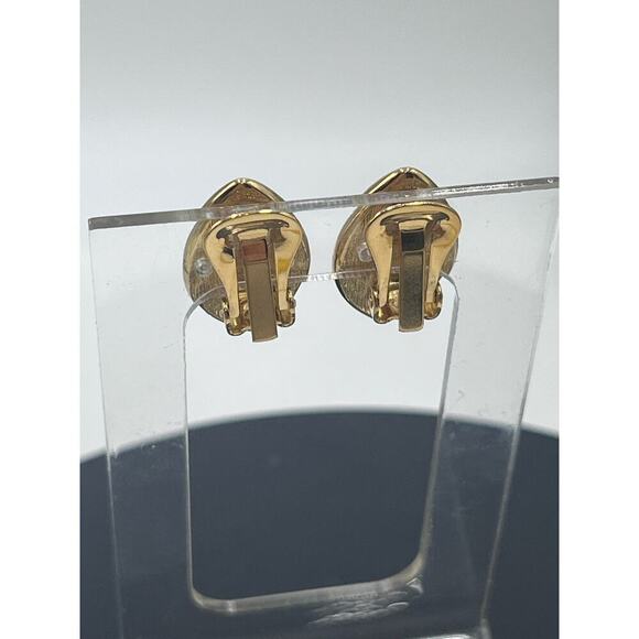 Authenticated Givenchy NY Vintage Black Enamel signed Gold Tone Clip Earrings - Picture 13 of 16